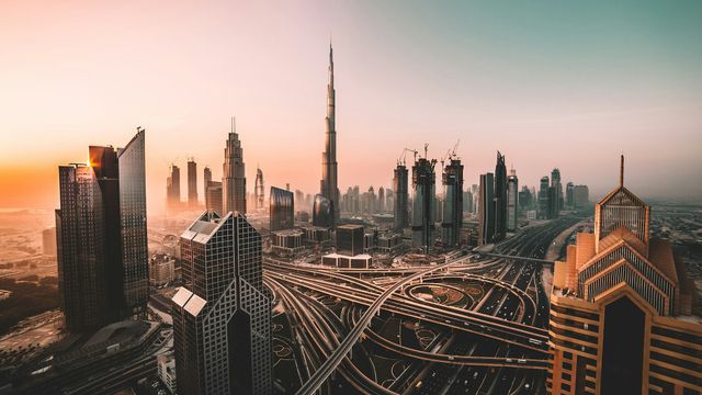 Dubai skyline at sunset