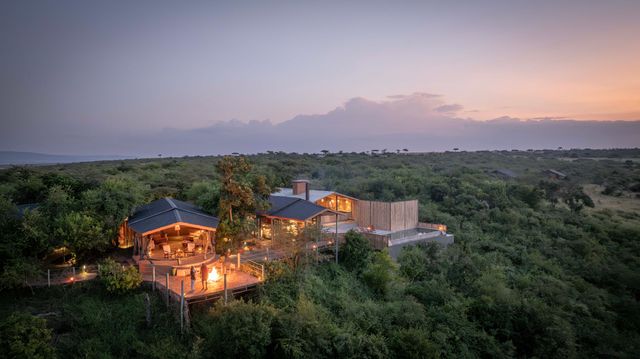 Luxury safari lodge at golden hour